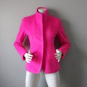 Vtg 90s Donna Karan Archival Hot Magenta Pink Tight Fitted Wool Blazer XS 2 IT36